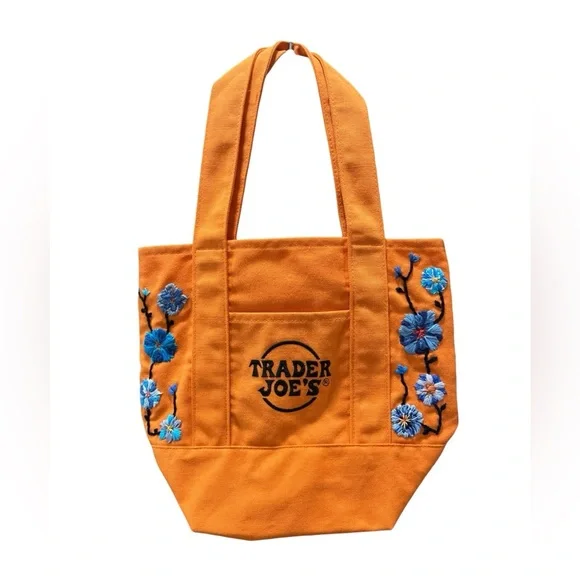 Viral OOAK hand embroidered Trader Joe's orange mini tote bag NWT